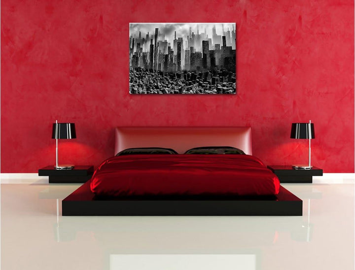 Pixxprint Monocrome, Stadt in Trümmern, Format: 100x70 auf Leinwand, 100x70