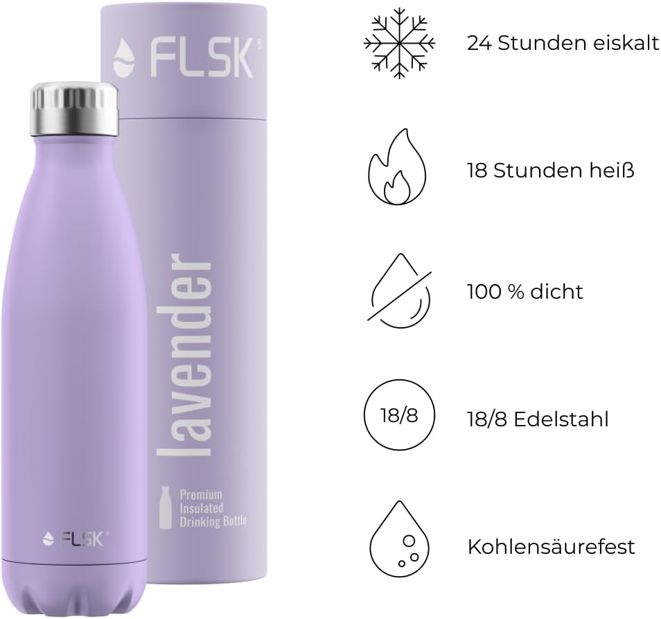 FLSK Trinkflasche – Premium Edelstahl Thermosflasche – 100% auslaufsicher &amp; kohlensäuregeeignet – hä