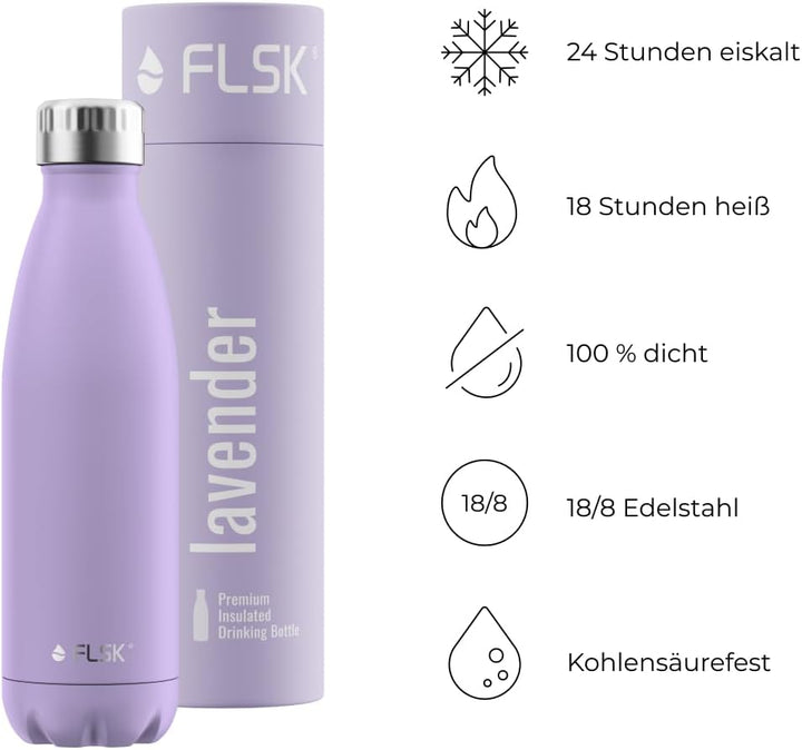 FLSK Trinkflasche – Premium Edelstahl Thermosflasche – 100% auslaufsicher &amp; kohlensäuregeeignet – hä