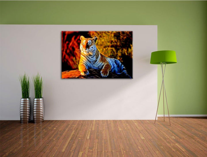 Stolzer Tiger Deluxe Format: 100x70 cm auf Leinwand, XXL riesige Bilder fertig gerahmt mit Keilrahme