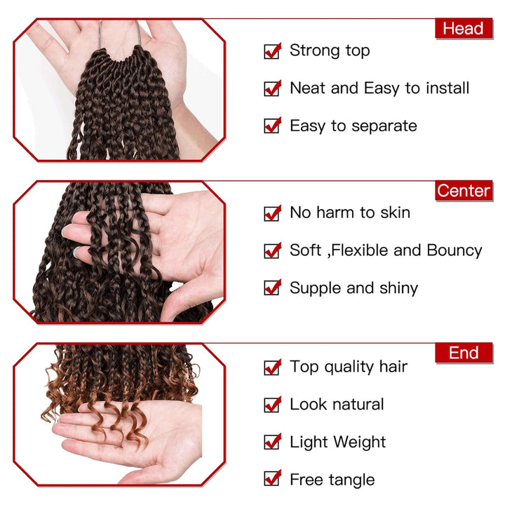 Xtrend 10Inch 8Packs Ombre Boho Box Braids Crochet Hair with Curly Ends 14strands/pack Pre Looped Bo