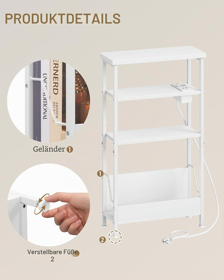 Hzuaneri Beistelltisch Schmal, 4-Stufiger Beistelltisch Couch mit Zeitschriftenhalter und Ladesteckd