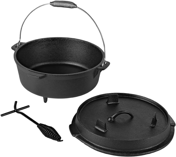 Melko BBQ Dutch Oven mit Deckel und Deckelheber aus Gusseisen, Topf zum Grillen, Braten, Garen, Back