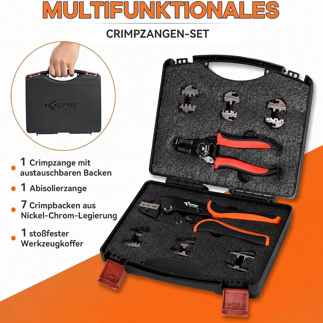 KF CPTEC Crimpzangen Set 9-teilig, Ratschen Crimpzange mit 7 Wechselbacken, AWG 22-2 (0,5–35 mm²) fü