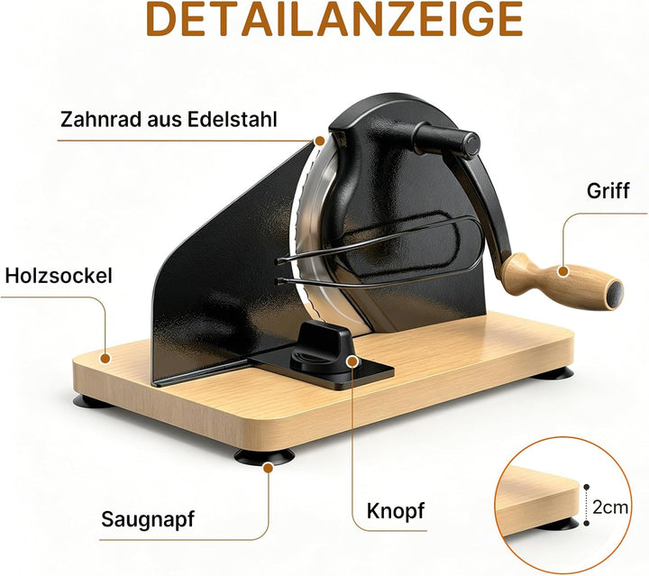 Brotschneidemaschine Manuell mit Handkurbel | Einstellbare Scheibendicke | Scharfe Edelstahlklinge &amp;