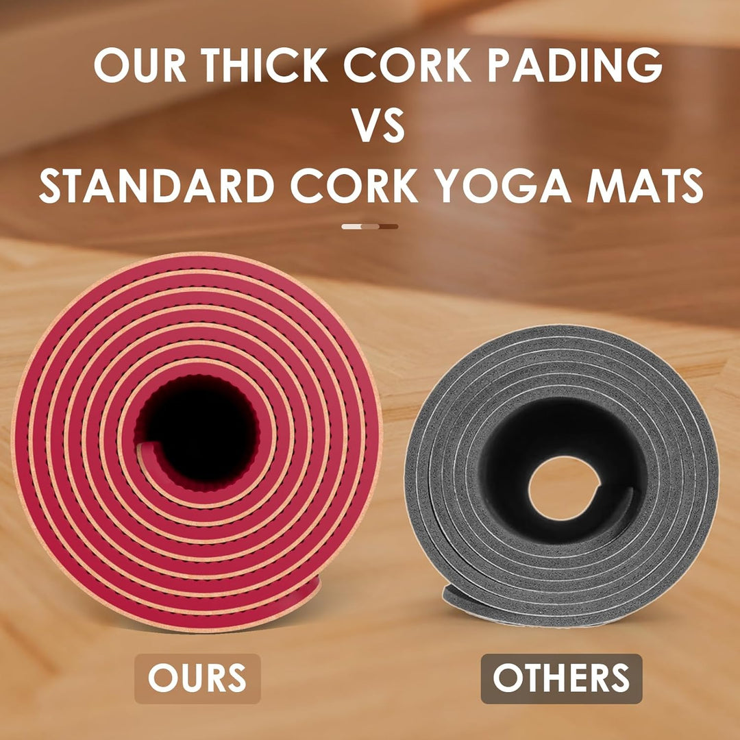Yogamatte Kork – Rutschfeste Yoga Matte, Einzigartiges Design, Naturkautschuk TPE Gymnastikmatte, Tr