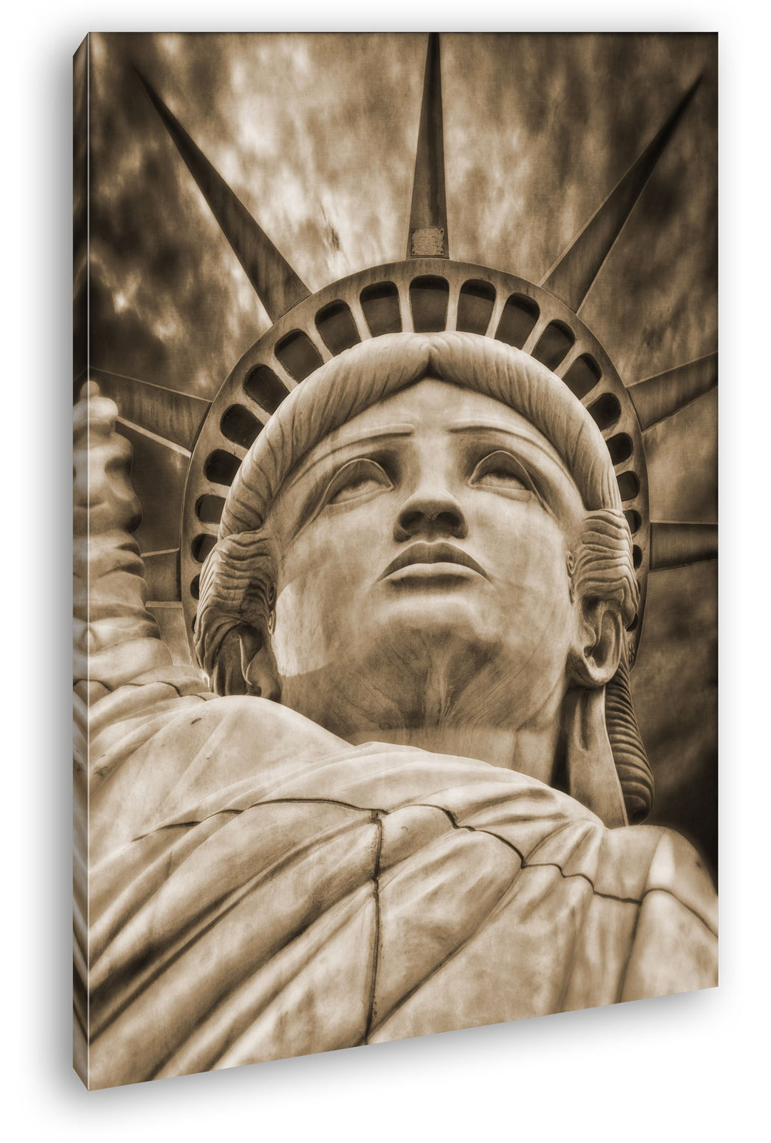deyoli gigantische Freiheitsstatue Format: 80x60 Effekt: Sepia als Leinwandbild, Motiv fertig gerahm