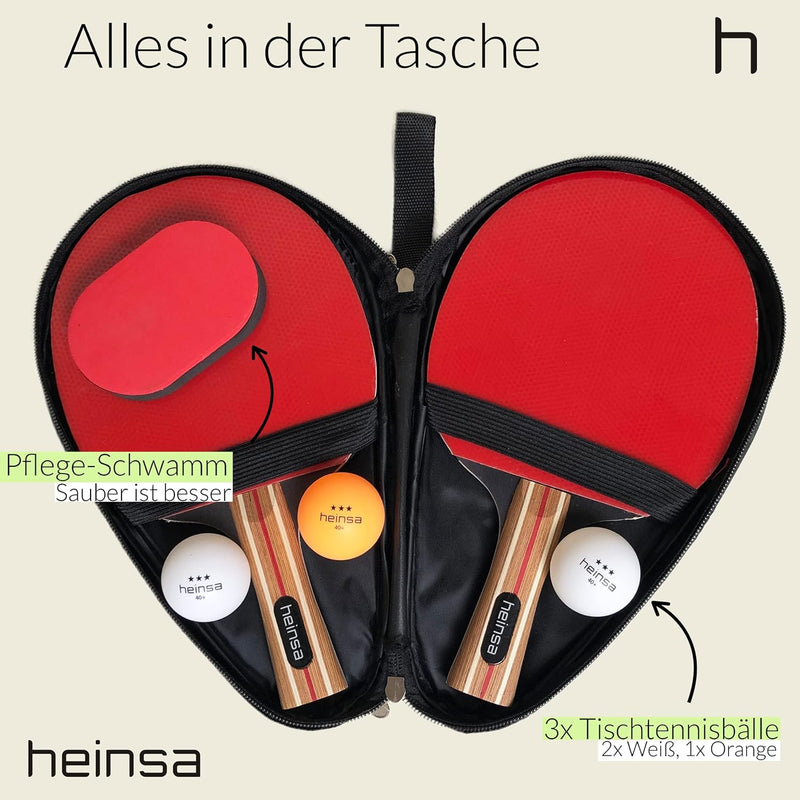 heinsa Tischtennisschläger Set, Tischtennisschläger Profi Set - Tischtennis Set mit Tasche und Tisch