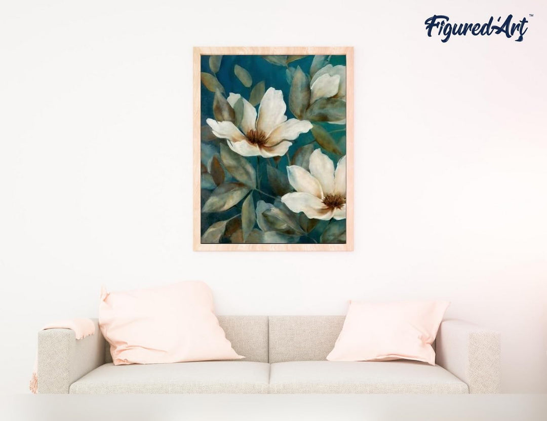 Figured'Art Malen Nach Zahlen Erwachsene Mit Rahmen Dunkelweisse Blumen - Paint by Numbers Basteln D