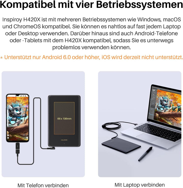 HUION Inspiroy H420X Grafiktablett, 4.17 x 2.6 Zoll Zeichentablett, Pen Tablet mit 8192 Drucksensiti