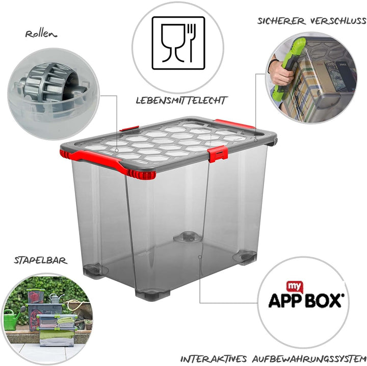 Rotho Evo Total Protection 3er-Set Aufbewahrungsbox 65l mit Deckel, lebensmittelechter Kunststoff (P
