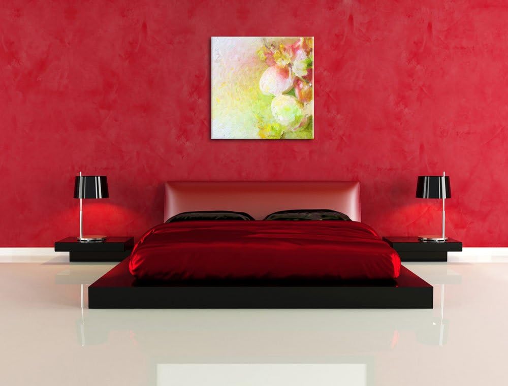 Pixxprint Kunstvolle Ostereier Pinsel Effekt, Format: 70x70 auf Leinwand, 70x70