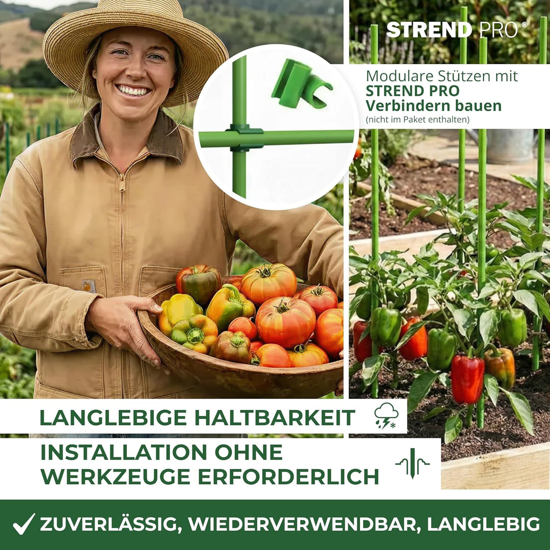 STREND PRO Pflanzstäbe 100 cm - 25er Set | Ø 7 mm Fiberglas Rankstab Grün | Flexible Pflanzenstütze