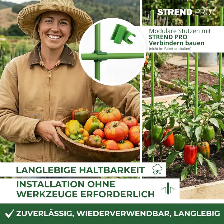 STREND PRO Pflanzstäbe 100 cm - 25er Set | Ø 7 mm Fiberglas Rankstab Grün | Flexible Pflanzenstütze