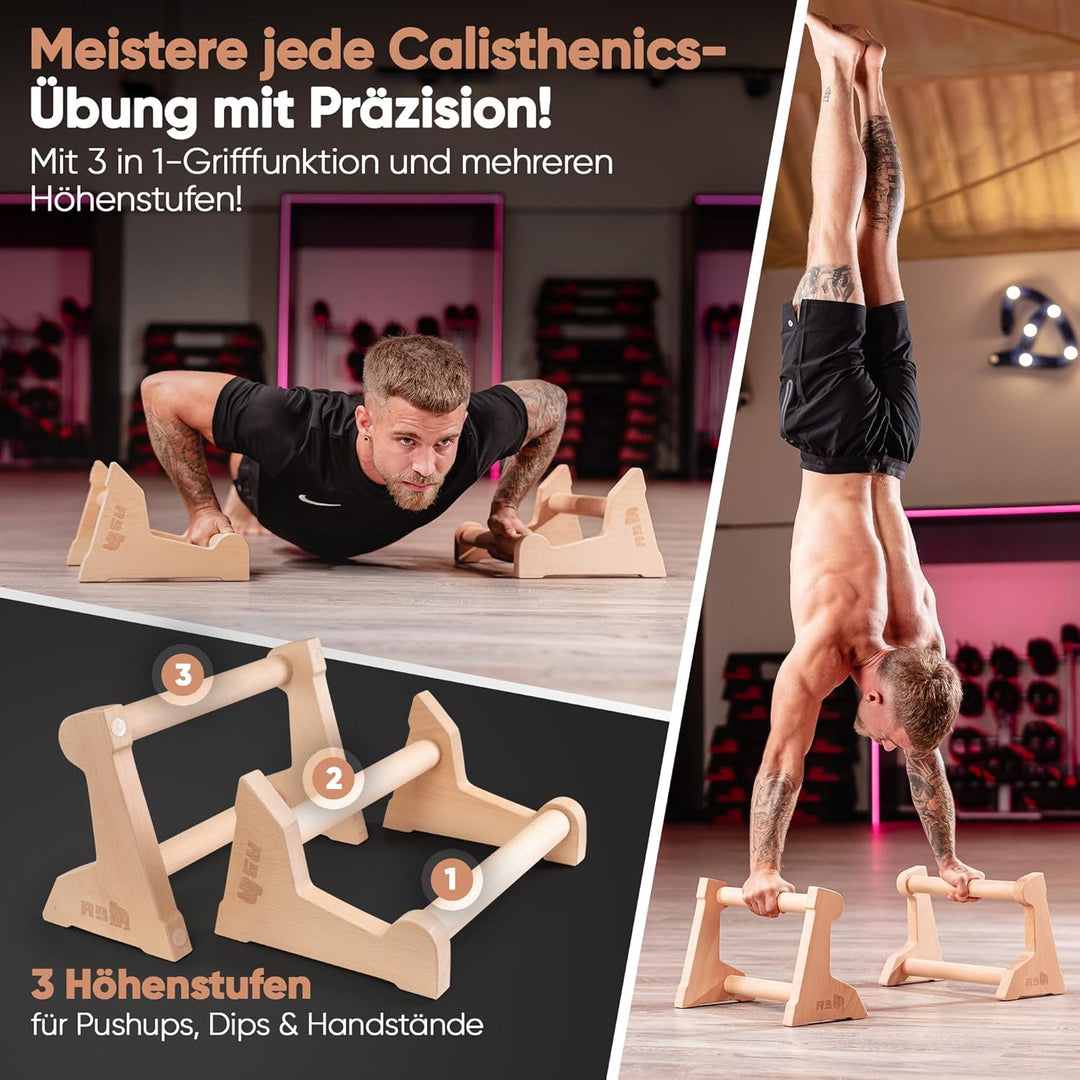 AS Calisthenics Griffe 3IN1 - Höhenverstellbare Parallettes für Push-ups, Dips & Handstand | Rutschf