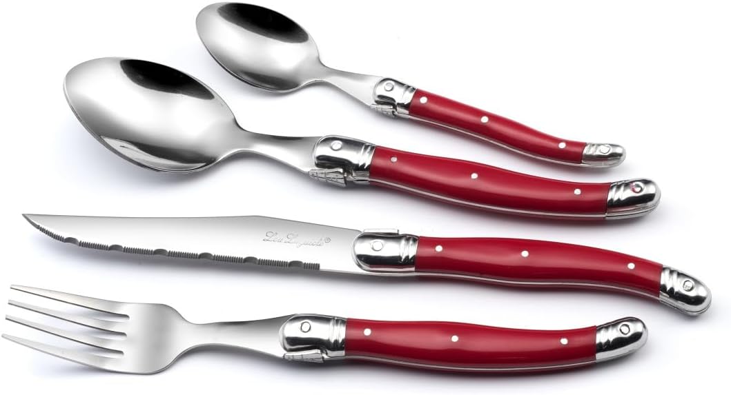 Lou Laguiole Steakbesteck TRADITION, Besteck, Edelstahl mit farbigen Kunststoffgriffen, rot, für 12