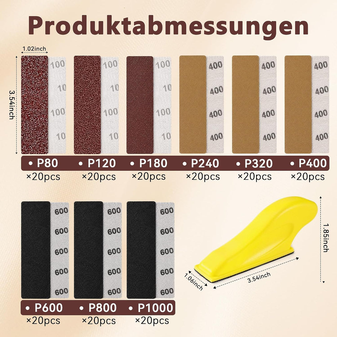 180 Stück Schleifpapier Set mit Handschleifklotz für Mini-Detailschleifer