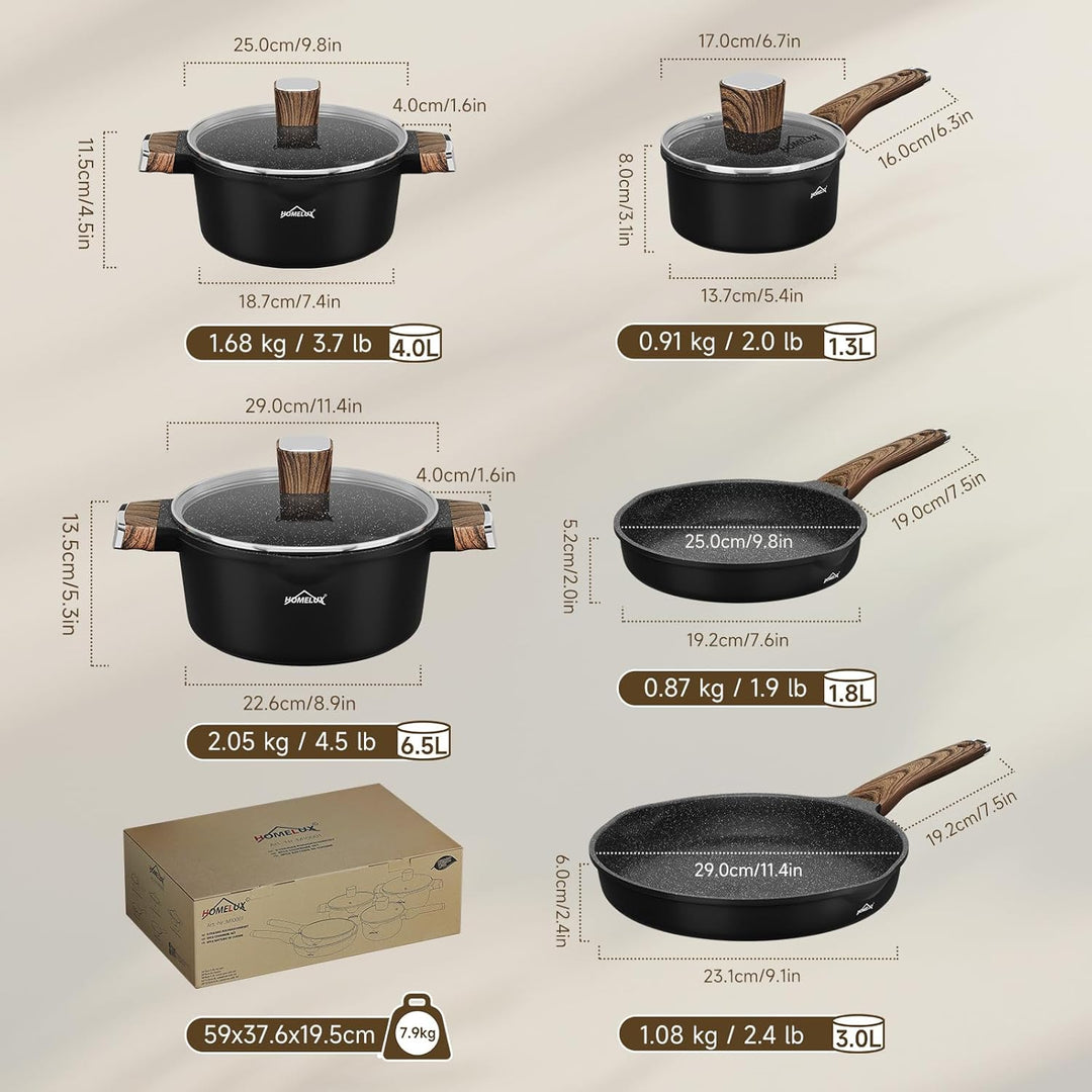 HOMELUX Topfset Induktion,8-TLG Topf und Pfannenset mit Deckel Antihaftbeschichtung,Pfanne 24/28cm,M