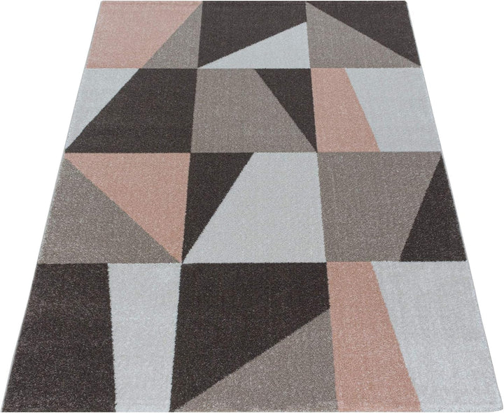 HomebyHome Teppich Wohnzimmer 80x250 cm Läufer Flur Rosa Geometrisch Design Schlafzimmer Teppich Kur