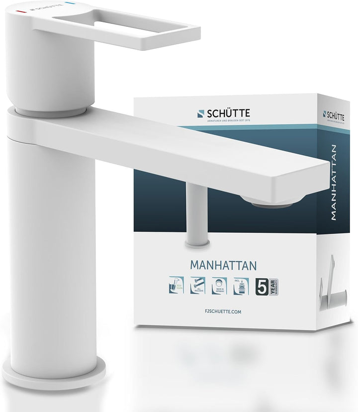 SCHÜTTE Waschtischarmatur MANHATTAN 33018, Wasserhahn Bad mit Ablaufgarnitur, Armatur Badezimmer, Ei