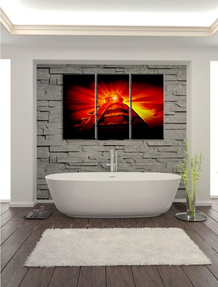 Pixxprint Maya Pyramide mit Sonnenuntergang als Leinwandbild/Grösse: 3 Teilig (120x80) cm/Wandbild/K