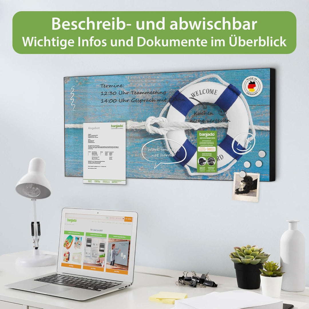 banjado Magnettafel schwarz 78 x 37cm / Magnetwand Metall/Magnetpinnwand als Memoboard/Pinnwand Magn
