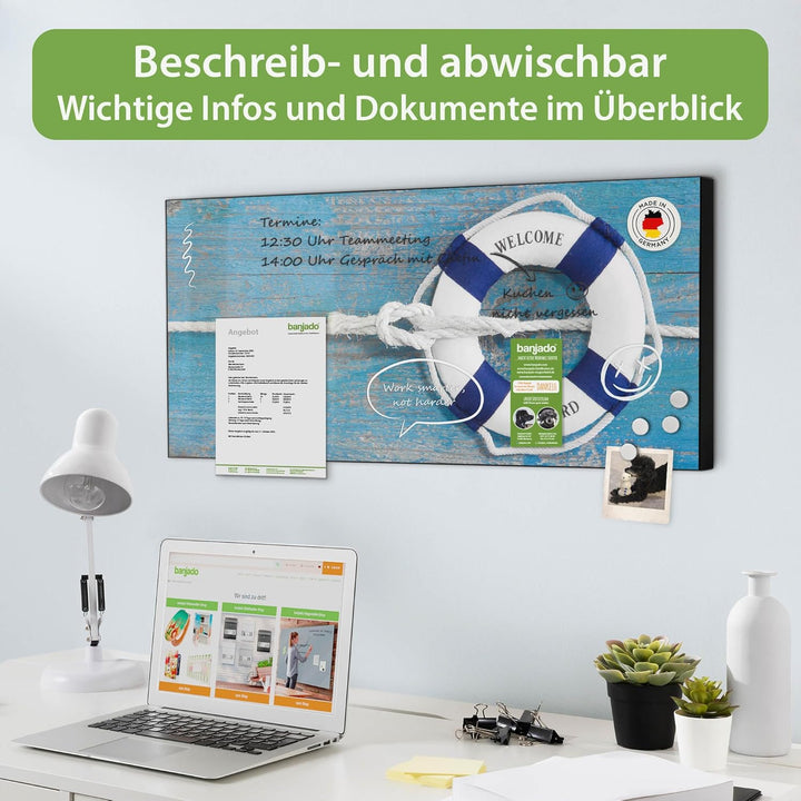 banjado Magnettafel schwarz 78 x 37cm / Magnetwand Metall/Magnetpinnwand als Memoboard/Pinnwand Magn