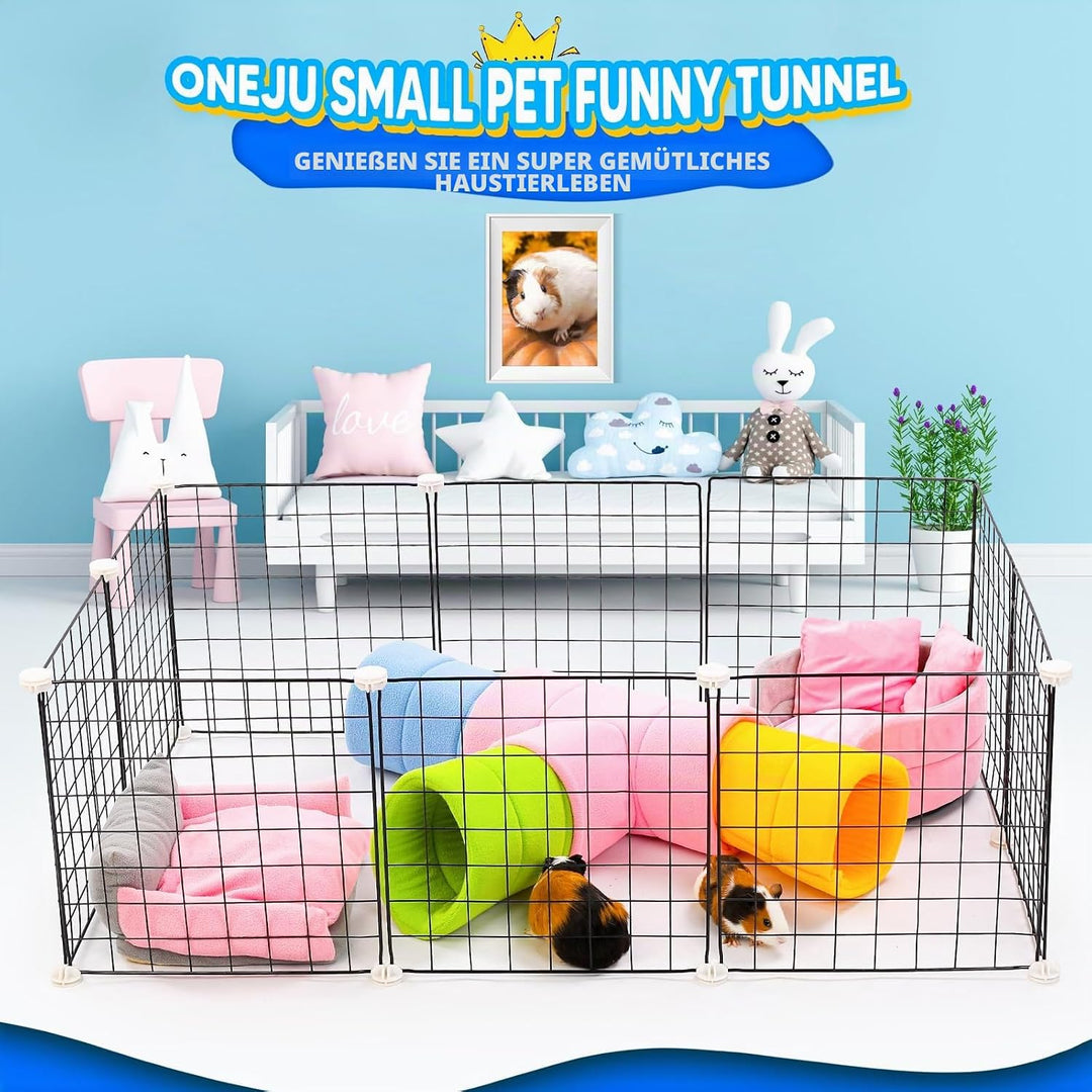 ONEJU Meerschweinchentunnel, Vier stapelbare Tunnel für Meerschweinchen, 1 rosa Meerschweinchen 3-We
