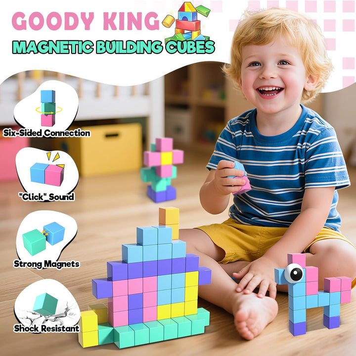 Goody King Magnetische Bausteine 56 Teile Set, Magnetbausteine für Kinder, Montessori Magnetische Sp