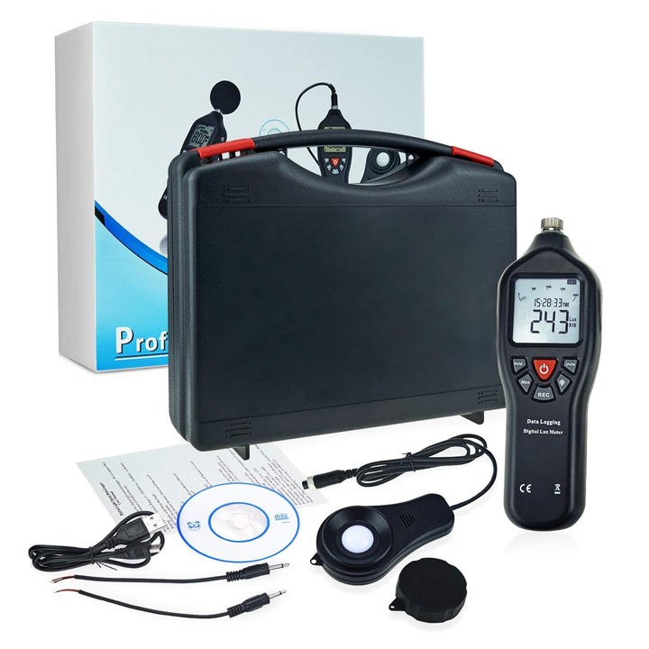 Digitaler Licht Lux Meter mit Datenprotokollierung. Messbereich 0 bis 200.000 Lux mit Abnehmbaren Se