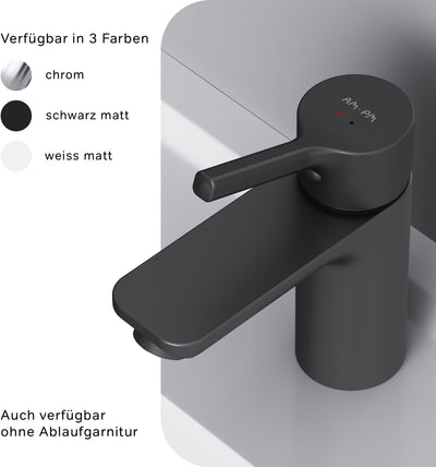 AM.PM Platzsparende Waschtischarmatur mit Zugstange und Ablaufgarnitur, Schwarz, Matt (X-Joy S FXB82