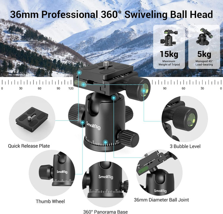 SMALLRIG 71" Kamera-Stativ, faltbares Aluminium-Stativ Einbeinstativ, 360°Kugelkopf abnehmbar und Sc