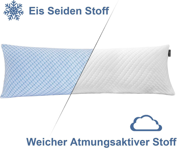 Körperkissen für Erwachsene -Langes Schlafkissen - zerkleinerter Memory Foam & kühlender Bezug mit R