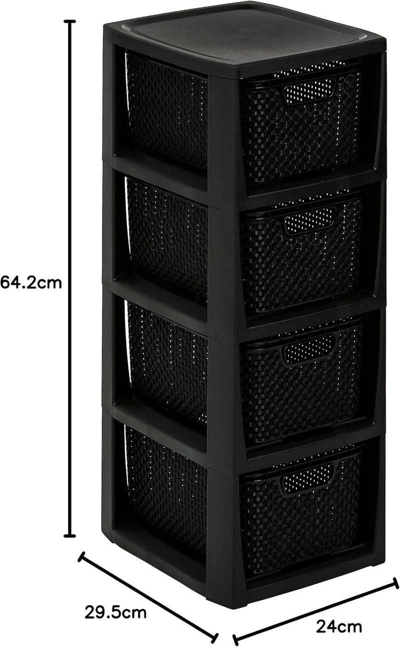 BranQ - Home essential Regal in Rattan Design, BPA-freie Kunststoff PP, Schwarz, 29,5 x 24 x 64,2 cm