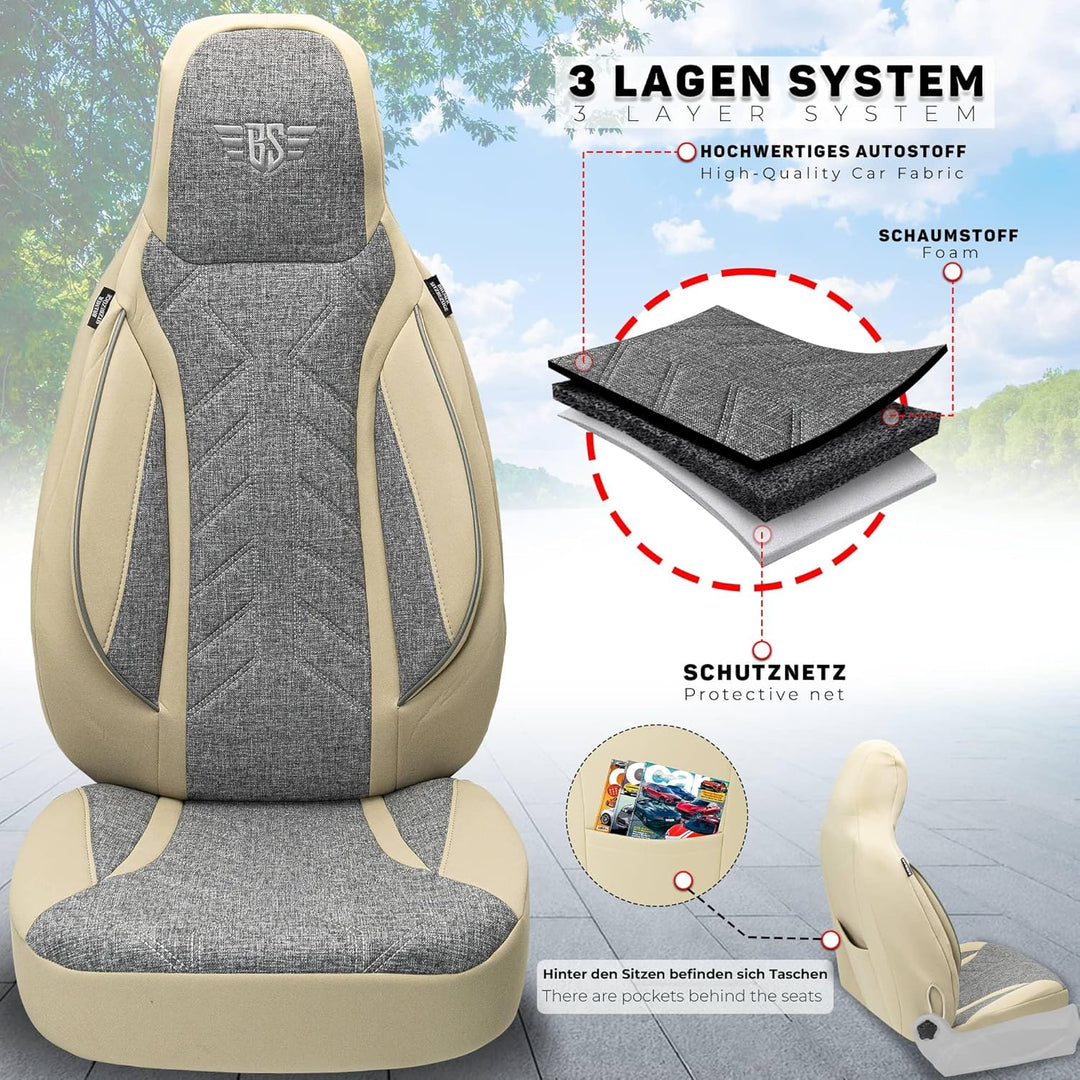 BREMER SITZBEZÜGE Mass Sitzbezüge Schonbezüge für Skoda Citigo I & II PLKT209 PLKT209 - Grau/Beige C