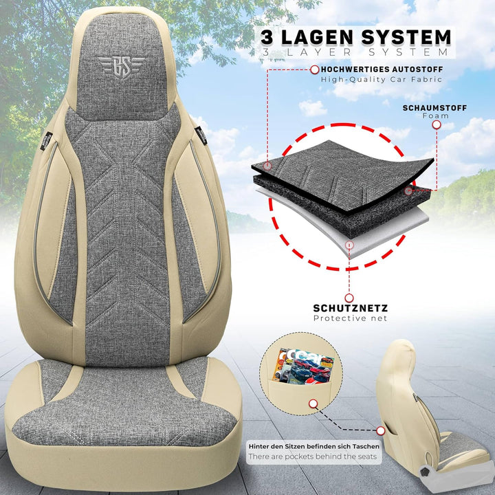 BREMER SITZBEZÜGE Mass Sitzbezüge Schonbezüge für Skoda Fabia 2 PLKT209 PLKT209 - Grau/Beige Fabia 2