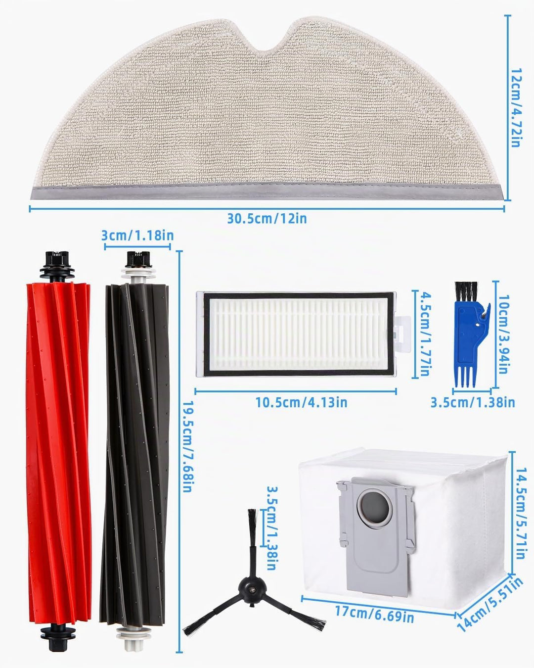 Zubehörset für Roborock Q8 Max+/Q8 Max/Q5 Pro+/Q5 Pro Saugroboter, 2 Hauptbürste, 4 Hepa-Filter, 4 W