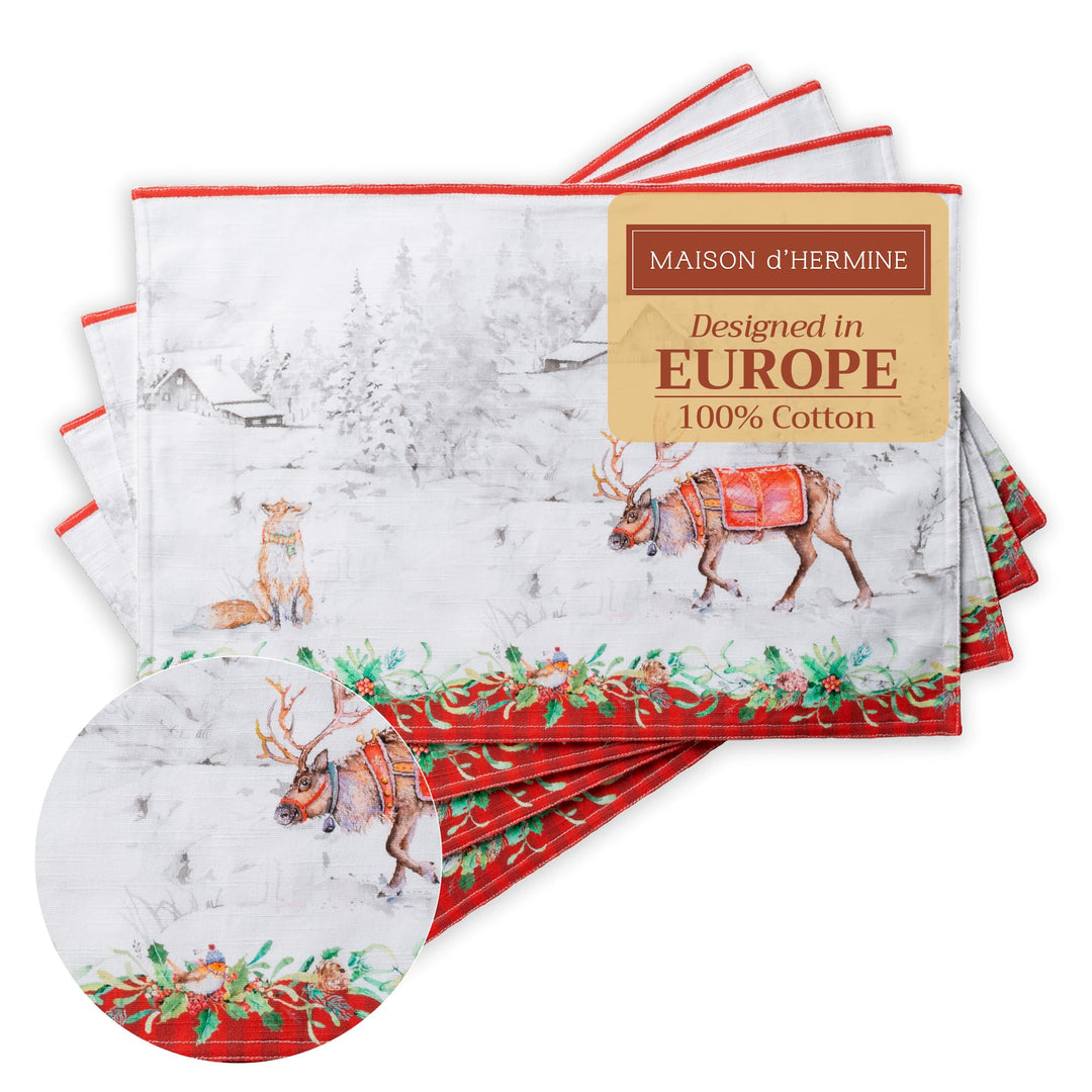 Maison d' Hermine Stoff-Tischset, 100% Baumwolle Set mit 4, 33cm x 48cm dekoratives, waschbares Tisc