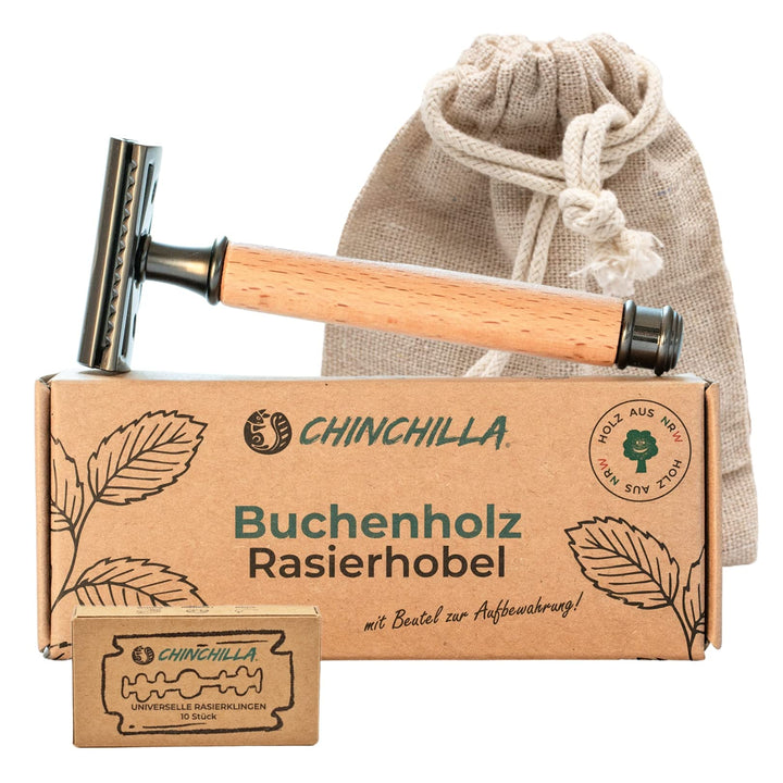 Chinchilla® Rasierhobel Buchenholz Made in Germany | nachhaltiger Nassrasierer für Damen &amp; Herren |