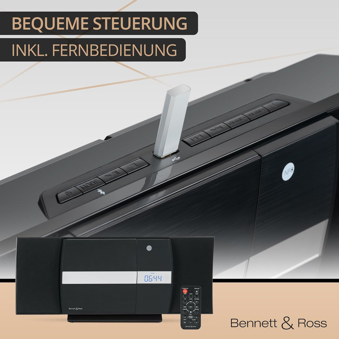 Bennett & Ross Ålesund Vertikal Stereoanlage - HiFi Microanlage mit CD-Player, MP3, UKW-Funktion, US