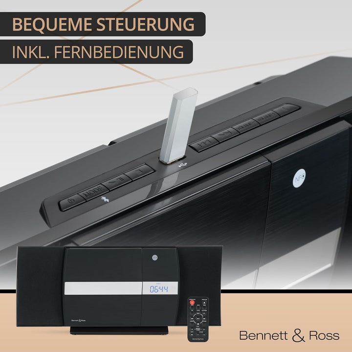 Bennett & Ross Ålesund Vertikal Stereoanlage - HiFi Microanlage mit CD-Player, MP3, UKW-Funktion, US