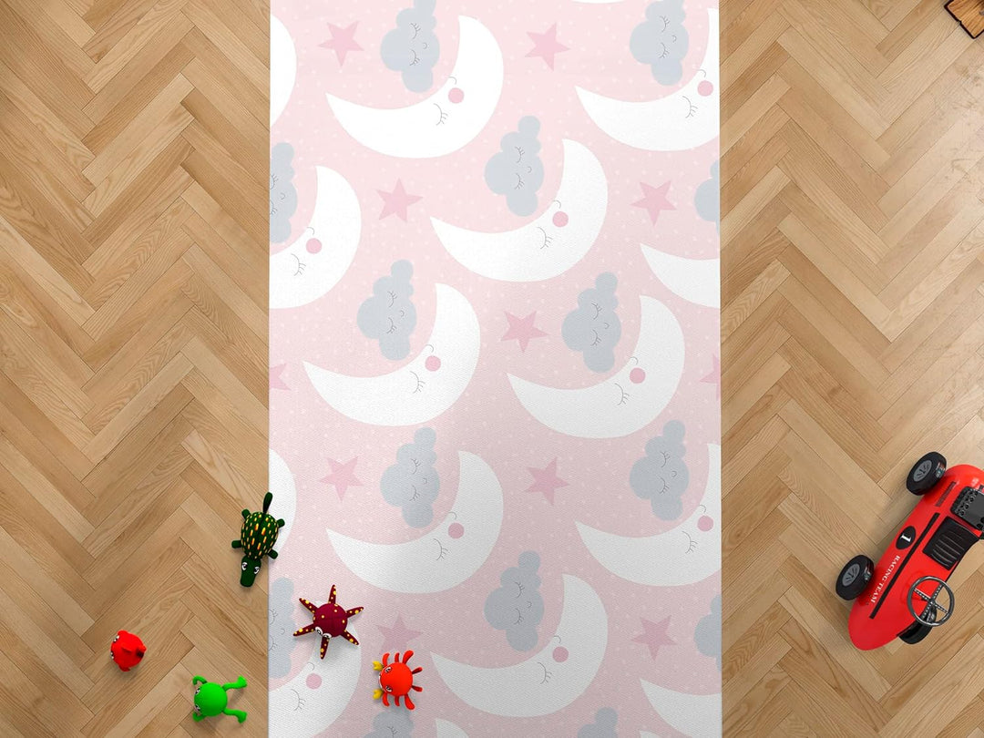 Kinderteppich Mond und Wolken PVC 95 cm x 133 cm | Teppich für Erwachsene PVC | Vinylboden für Erwac
