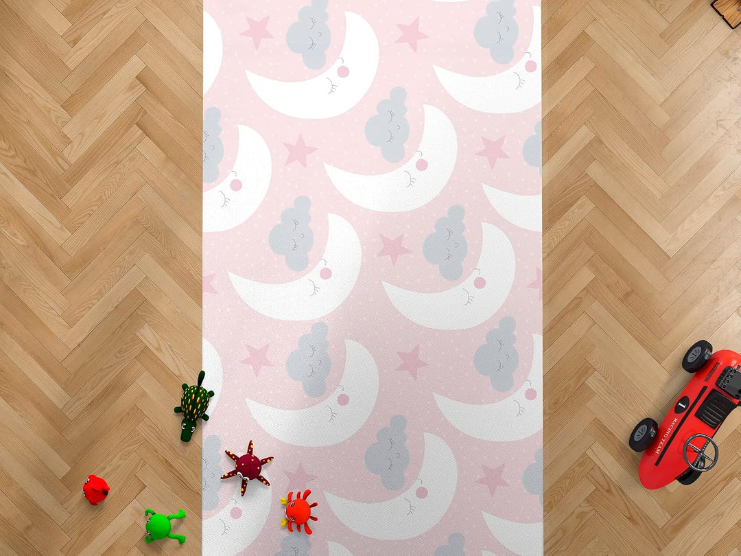 Kinderteppich Mond und Wolken PVC 95 cm x 133 cm | Teppich für Erwachsene PVC | Vinylboden für Erwac