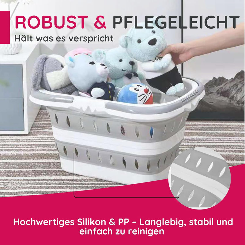 Suleno® Faltbarer Korb mit Griff 28L - Wäschekorb faltbar - Platzsparender Aufbewahrungsbehälter - E