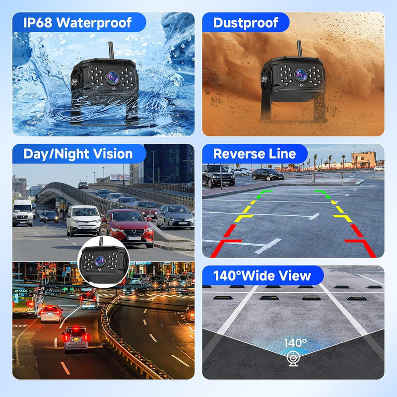 Hodozzy Digitale Kabellos Rückfahrkamera 2 Kamera mit 7&