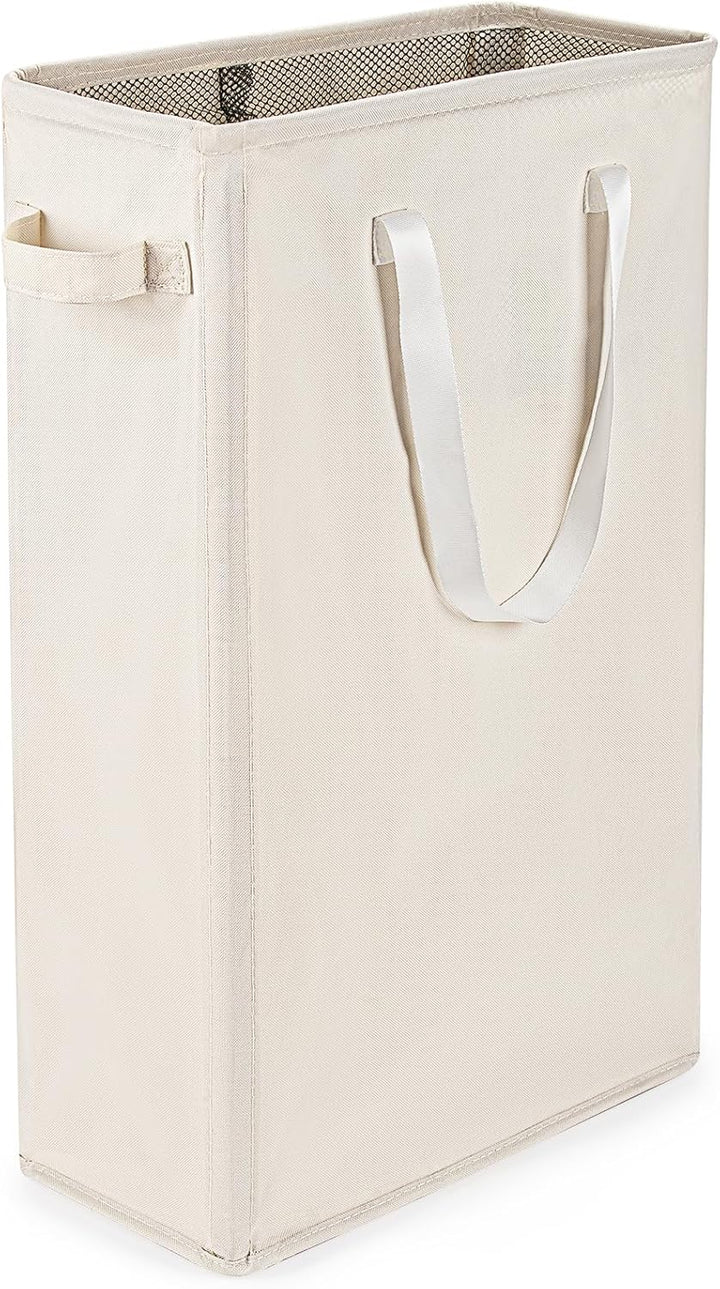 tragbarer, faltbarer Wäschekorb aus Oxford-Stoff, 45 l, 39 x 19 x 61 cm, Beige, für Waschküche, Schl