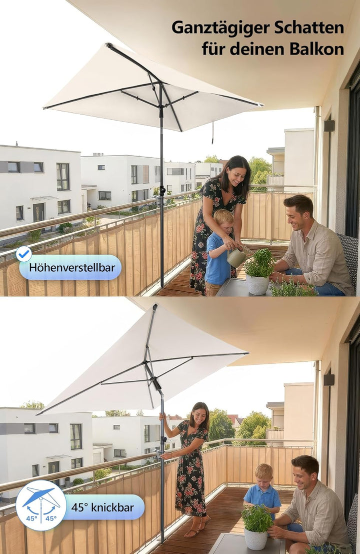 4smile Sonnenschirm Balkon im Set – Sonnenschirm rechteckig 210×140 cm, UV 50+ Sonnenschutz Balkon,