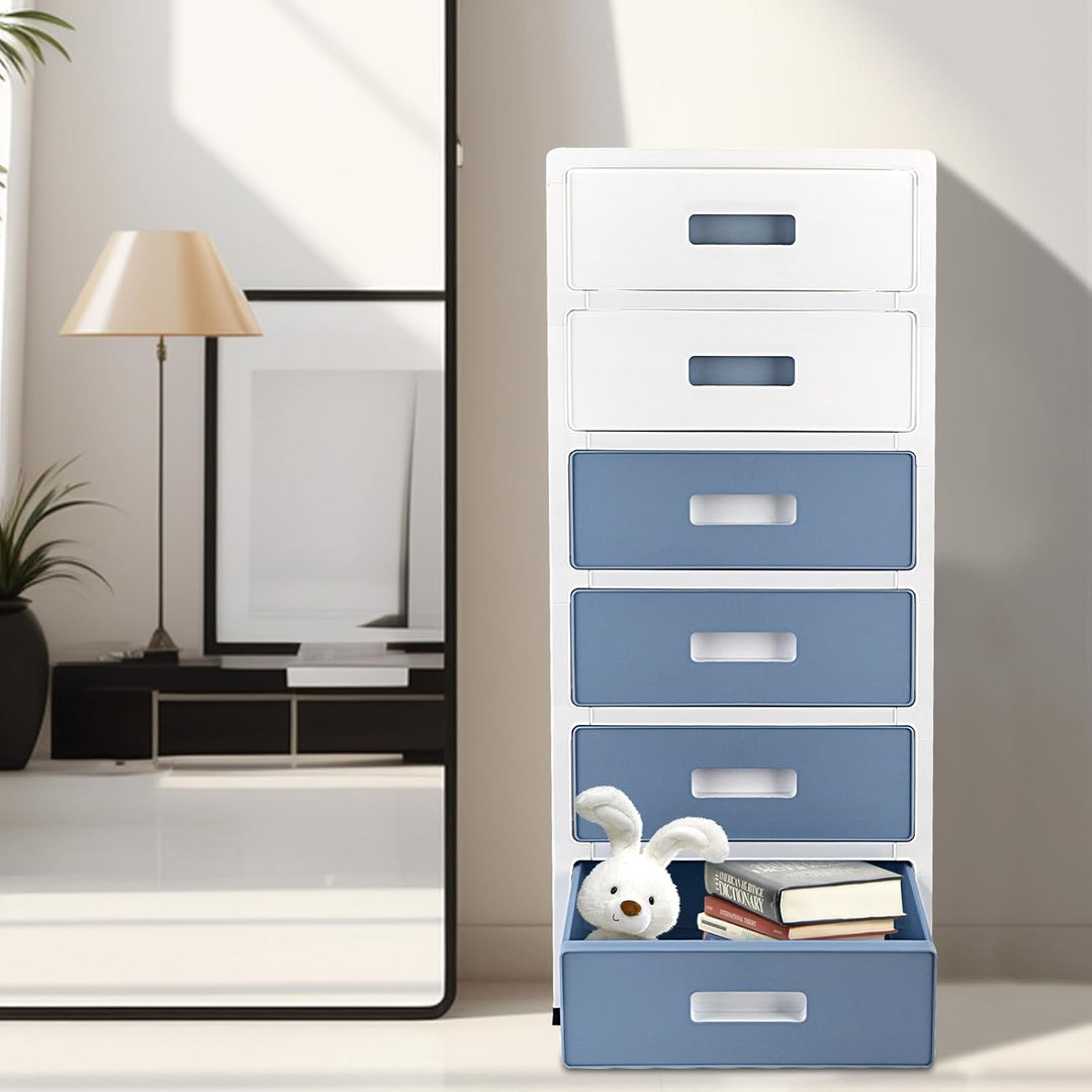 Schubladenschrank 6 Schubladen 35cm Breite｜Plastik Aufbewahrungsbox mit Rollen &amp; Griffen｜Stapelbarer