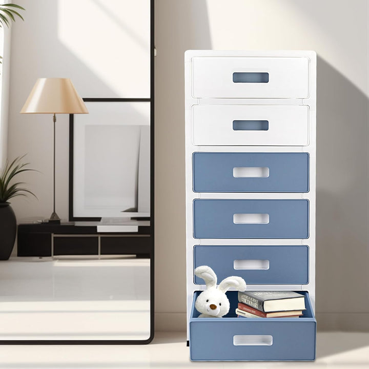 Schubladenschrank 6 Schubladen 35cm Breite｜Plastik Aufbewahrungsbox mit Rollen &amp; Griffen｜Stapelbarer