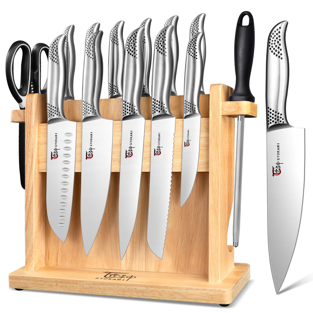 Japanisches Küchenmesser Set, magnetisches Messer Set mit Block und Schärfer, Edelstahl-Messerset al